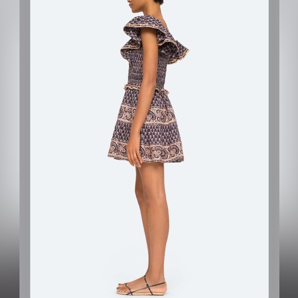 Sea New York Navy and Beige Smocked Mini Dress - Picture 3 of 8